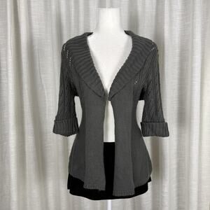 Decree Cardigan Sweater Womens Large Gray Open Front Shawl Collar 3/4 Sleeve